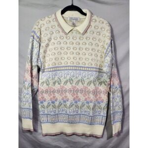 Vtg 80s 90s Karen Scott Pastel Collared Floral Grandmacore Whimsical Feminine SM